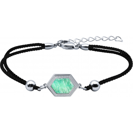 Bracelet acier - coton noir - amazonite - 16+4cm