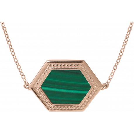 Collier acier rosé - malachite - 38+5cm