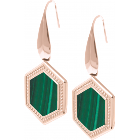 Boucles d'oreille acier rosé - malachite