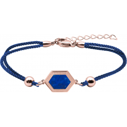 Bracelet acier rosé - coton bleu foncé - lapis lazuli - 16+4cm