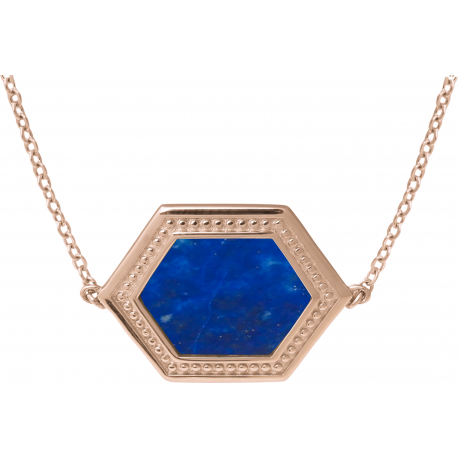 Collier acier rosé - lapis lazuli - 38+5cm