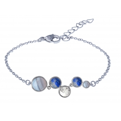 Bracelet acier - 5 cabochons blue lace agate - lapis  - howlite - lapis - blue lace agate - diamètre 9, 7, 7, 6 et 5mm - 16+4cm