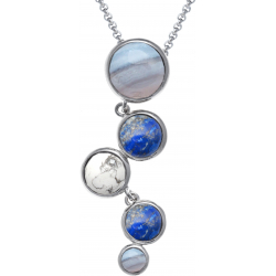 Collier acier - 5 cabochons blue lace agate - lapis  - howlite - lapis - blue lace agate - diamètre 9, 7, 7, 6 et 5mm - 42+8cm