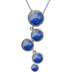 Collier acier - 5 cabochons lapis - diamètre 9, 7, 7, 6 et 5mm - 42+8cm