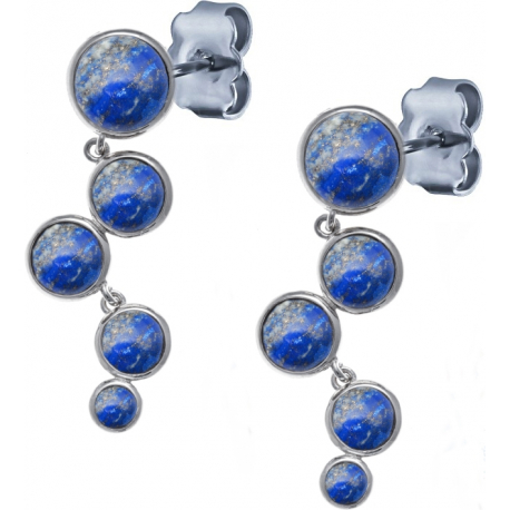 Boucles d'oreille acier - 5 cabochons lapis - diamètre 9, 7, 7, 6 et 5mm