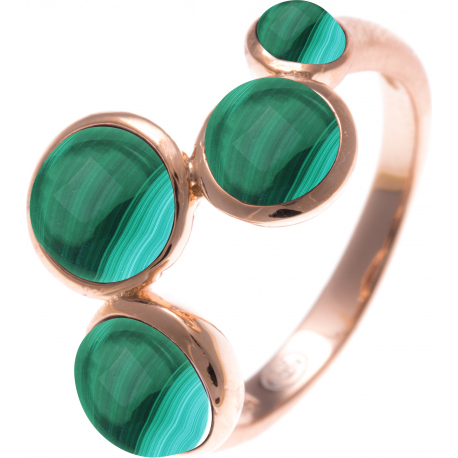 Bague acier rosé - 4 cabochons malachite - diamètre 5, 6, 7 et 6mm - T50 à T64