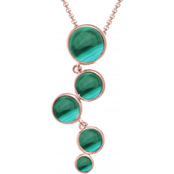 Collier acier rosé - 5 cabochons malachite - diamètre 9, 7, 7, 6 et 5mm - 42+8cm