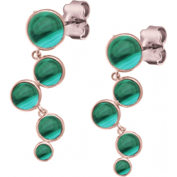 Boucles d'oreille acier rosé - 5 cabochons malachite - diamètre 9, 7, 7, 6 et 5mm