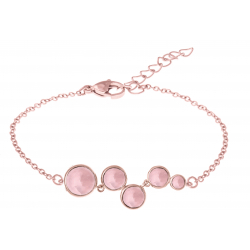 Bracelet acier rosé - 5 cabochons quartz rose - diamètre 9, 7, 7, 6 et 5mm - 16+4cm