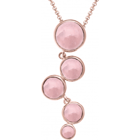 Collier acier rosé - 5 cabochons quartz rose - diamètre 9, 7, 7, 6 et 5mm - 42+8cm