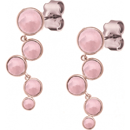 Boucles d'oreille acier rosé - 5 cabochons quartz rose - diamètre 9, 7, 7, 6 et 5mm