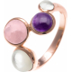 Bague acier rosé - 4 cabochons nacre - quartz rose - améthyste - nacre - diamètre 5, 6, 7 et 6mm - T50 à T64