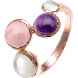 Bague acier rosé - 4 cabochons nacre - quartz rose - améthyste - nacre - diamètre 5, 6, 7 et 6mm - T50 à T64