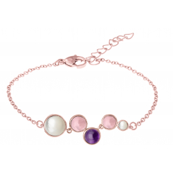 Bracelet acier rosé - 5 cabochons nacre - quartz rose - améthyste - quartz rose - nacre - diamètre 9, 7, 7, 6 et 5mm - 16+4cm