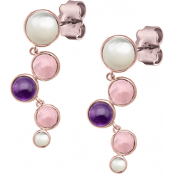 Boucles d'oreille acier rosé - 5 cabochons nacre - quartz rose - améthyste - quartz rose - nacre - diamètre 9, 7, 7, 6 et 5mm