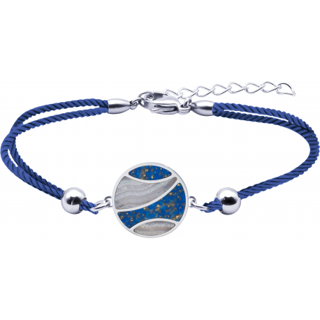 Bracelet acier - coton bleu foncé - lapis - blue lace agate - diamètre 20mm - 16+4cm