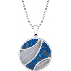 Collier acier - lapis - blue lace agate - diamètre 25mm - 45+10cm