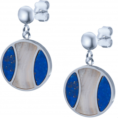 Boucles d'oreille acier - lapis - blue lace agate - diamètre 15mm