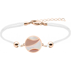 Bracelet acier rosé - coton blanc - nacre- nacre rosé - diamètre 20mm - 16+4cm