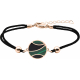 Bracelet acier rosé - coton noir - malachite - onyx - diamètre 20mm - 16+4cm