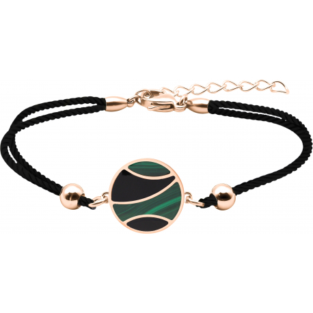 Bracelet acier rosé - coton noir - malachite - onyx - diamètre 20mm - 16+4cm