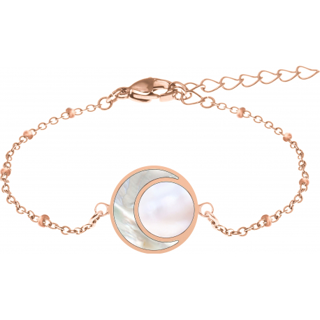 Bracelet acier rosé - nacre - nacre rosé  - diamètre 14mm - 16+4cm