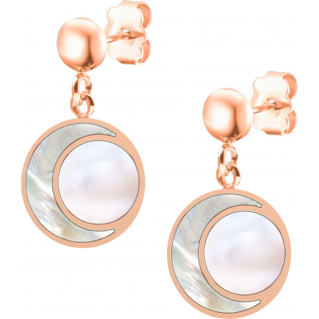 Boucles d'oreille acier rosé - nacre- nacre rosé - diamètre 14mm