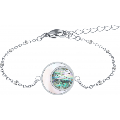 Bracelet acier - nacre rosé - abalone  - diamètre 14mm - 16+4cm