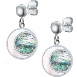 Boucles d'oreille acier - nacre rosé - abalone - diamètre 14mm