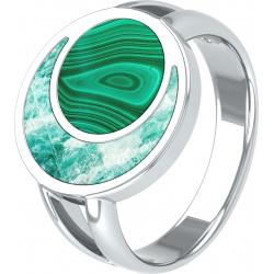 Bague acier - amazonite - malachite - diamètre pierre 16mm - T50 à T64