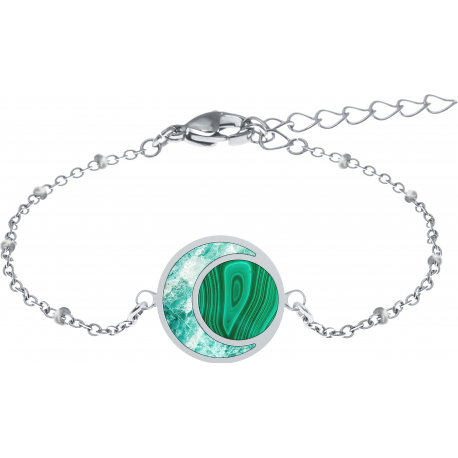 Bracelet acier - amazonite - malachite  - diamètre 14mm - 16+4cm