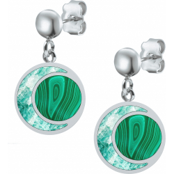 Boucles d'oreille acier - amazonite - malachite - diamètre 14mm