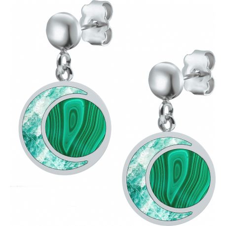 Boucles d'oreille acier - amazonite - malachite - diamètre 14mm