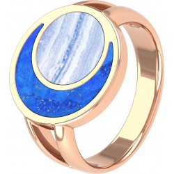 Bague acier rosé - lapis lazuli - blue lace agate - diamètre pierre 16mm - T50 à T64