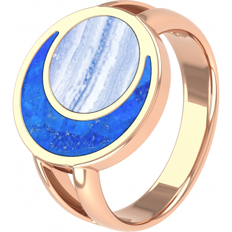 Bague acier rosé - lapis lazuli - blue lace agate - diamètre pierre 16mm - T50 à T64