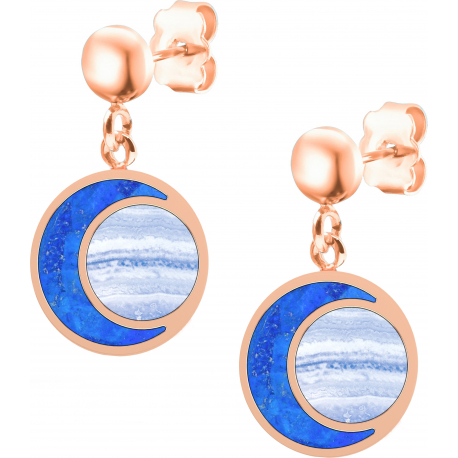 Boucles d'oreille acier rosé - lapis lazuli - blue lace agate - diamètre 14mm