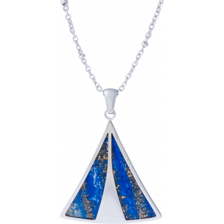 Collier acier - lapis lazuli - longueur 42+10cm