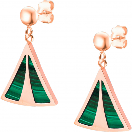 Boucles d'oreille acier rosé - malachite