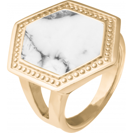 Bague acier doré - howlite blanche - T52 à T64