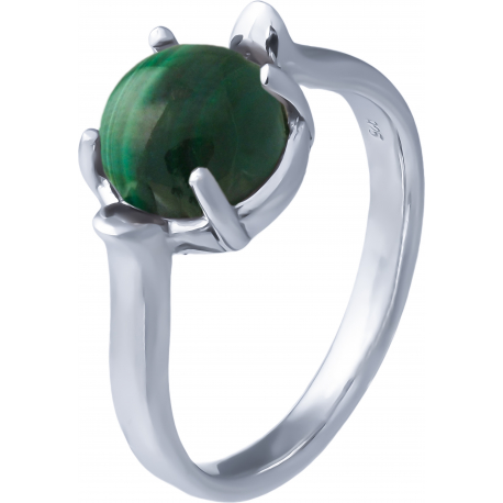 Bague argent rhodié 3,5g - rond 8mm cabochon - malachite - T50 à 64