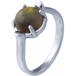 Bague argent rhodié 3,5g - rond 8mm cabochon - labradorite - T50 à 64