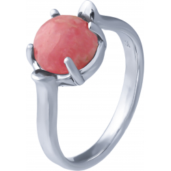 Bague argent rhodié 3,5g - rond 8mm cabochon - rhodocrosite - T50 à 64