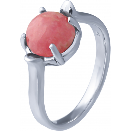 Bague argent rhodié 3,5g - rond 8mm cabochon - rhodocrosite - T50 à 64