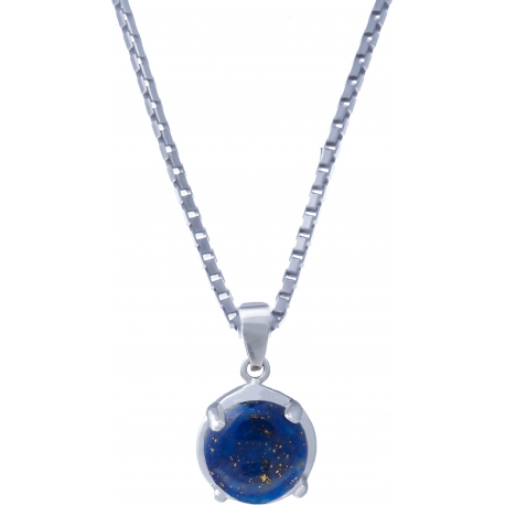 Collier argent rhodié 3,3g - rond 8mm cabochon - lapis lazuli - 40cm