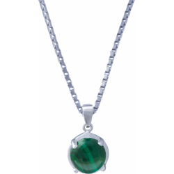 Collier argent rhodié 3,3g - rond 8mm cabochon - malachite - 40cm