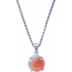 Collier argent rhodié 3,3g - rond 8mm cabochon - rhodocrosite - 40cm