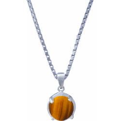 Collier argent rhodié 3,3g - rond 8mm cabochon - il de tigre - 40cm