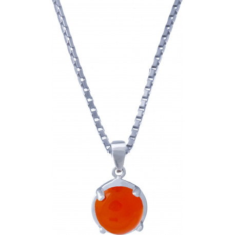 Collier argent rhodié 3,3g - rond 8mm cabochon - cornaline - 40cm