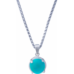 Collier argent rhodié 3,3g - rond 8mm cabochon - turquoise - 40cm