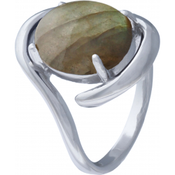 Bague argent rhodié 4,7g - oval 10x12mm cabochon - labradorite - T50 à 64